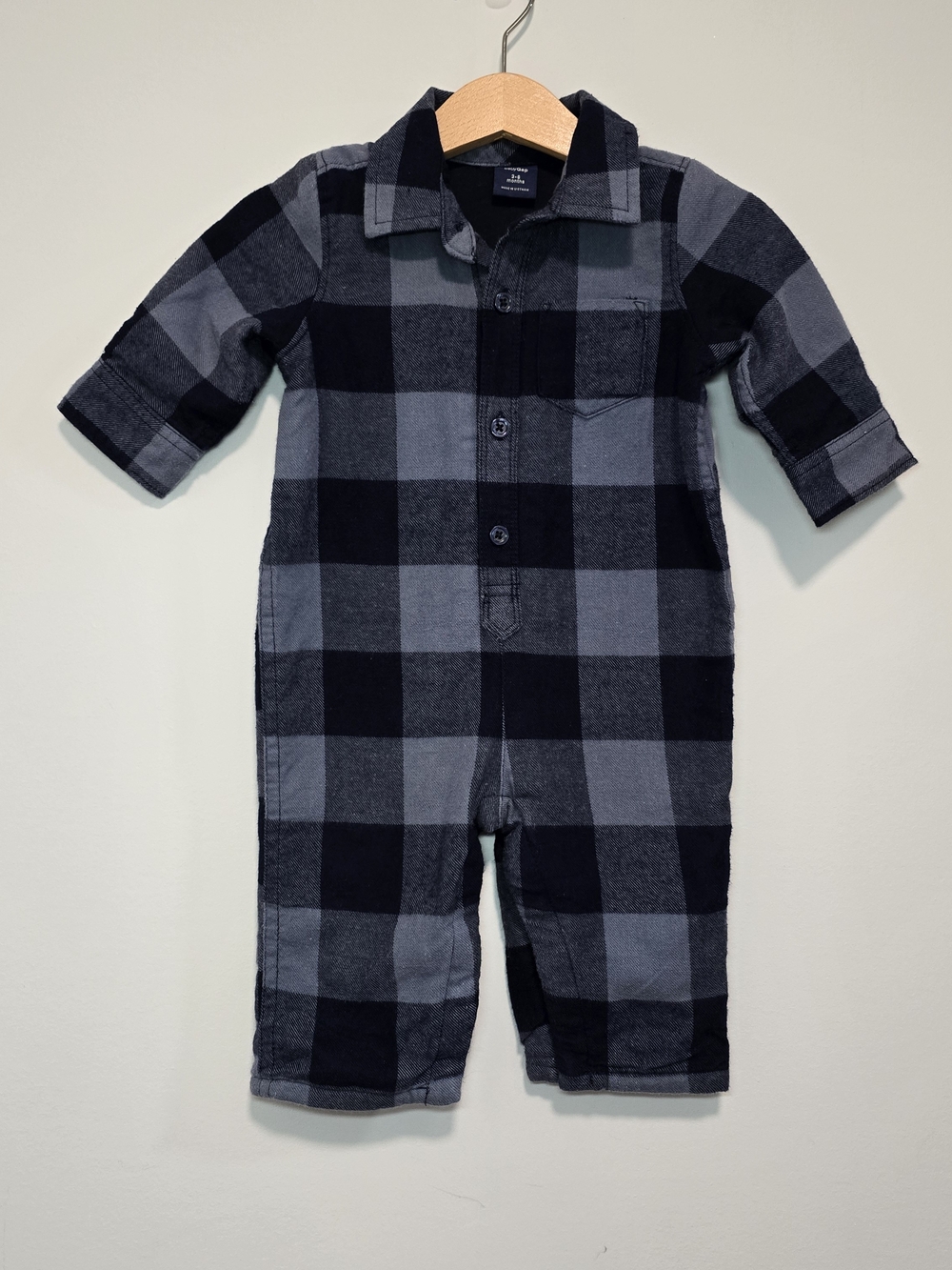 GAP Navy and Gray Plaid Button Romper Fully Lined Extra Soft Fall Style